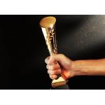 Gold Plated Polyresin Trophy Cylinder Shape Year - End Bonus For Enterprise Staff for sale