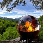 Outdoor 800mm Diameter Rustic Red Steel Fire Ball Or Customized for sale