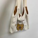 Fashion Simple Plush Bear Cute Canvas Shoulder Bag 42cm Large Capacity