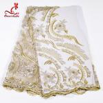 multi colors Polyester Mesh Embroidered Fabric By The Yard for sale