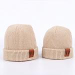 Leather Patch Knit Beanie Hats Custom Design Warm Hat Cap Yellow Beanie Hats