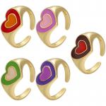 Summer Jewelry 14k Gold Plated Rings Open Adjustable Colorful Enamel Double Heart Chunky for sale