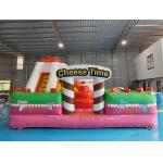 New Design PVC Inflatable Bouncy Castle Cheese Time Inflatable Fun City With High Slide Obstacle Course For Rental for sale