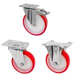 Red White PU 5 Inch 125mm Caster Wheels , Industrial Castor Trolley Wheels for sale