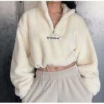 Small Quantity Clothing Manufacturer Women'S Thickened Lamb Fleece Sweatshirt Short Half Turtleneck Zipper Sweater for sale