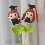 Graduation Season Flower Bouquets Handmade with Boys Girls and Animal Motifs in Knitted Pile for sale