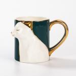 Handmade Ceramic Coffee Cups With Fox Face Pattern 400ml Capacity for sale