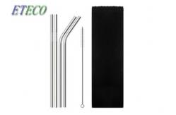 China Juice Drinking Short Reusable Straws , Green Metal Bent Straws Buffer Polishing supplier