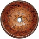 Red Round Glass Bathroom Sink Textured Exterior Hand Drawing With Foil