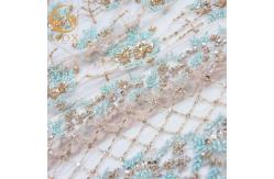 China Popular Sequin Lace Fabric 140cm Width Handmade Green Lace Material supplier