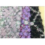 3D Flower Embroidered Stretch Mesh Fabric , Coloured Tulle Lace Fabric for sale