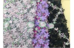 China 3D Flower Embroidered Stretch Mesh Fabric , Coloured Tulle Lace Fabric supplier