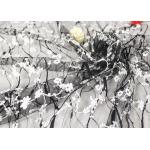Stretch Polyester Guipure Lace Fabric , Black And White 3D Floral Mesh Fabric