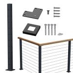 Cable Railing Post 36x2x2 Steel Square Corner Post Pre-Drilled Wood Deck Stair Post with Flat Top Connector for sale