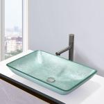 Silver Tempered Bath Wash Basins Glass Bowl Rectangular Table Top Solid