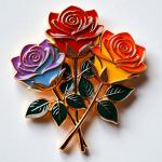 Zinc Alloy Rose Bouquet Fridge Magnet With Metallic Leaves for sale