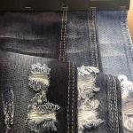 Vintage Hole Ripped Washed Cotton Polyester Spandex Denim Fabric for sale
