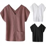 Multi Colored Women'S Short Sleeve V Neck T Shirts Casual Style Breathable for sale