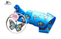 China Shiny Silver Stock Dancing Butterfly Relief Medals Cut Out With Sublimated Ribbon supplier
