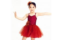 China Children'S Tutu Skirts Wine Red Sequin Bodice Dress Matching Flowers Trim Hairpiece supplier