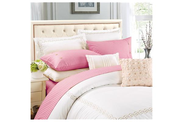 Sateen Stripe Sheets 4pcs Polyester Cotton Bedsheets Bedding Set