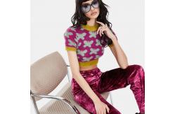 China Short Sleeve Crop Top Knit Sweater Jacquard Woolen Sweaters For Ladies supplier