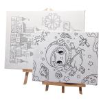 Kids Drawing Pre Printed Stretched Canvas Art Set With Tabletop Easel Custom Size for sale