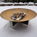 Manual Ignition Steel Fire Pits With Wooden Box Low Outdoor Wood Burning Fire Pit for sale