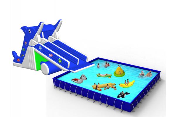 2014 Newest Backyard Inflatable Water Park With Dolphin Slide For Kids