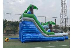 China Silk Screen Printing Tropical Palm Inflatable Water Slide With Pool supplier