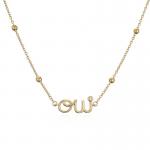 Customized 24K Gold Pendant Necklace Thin Bead Diamond Chain Letter Necklace for sale