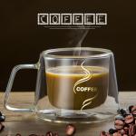 Handmade Glass Cappuccino Cups , Pyrex Double Walled Glasses With Handles