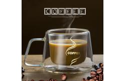 China Handmade Glass Cappuccino Cups , Pyrex Double Walled Glasses With Handles supplier