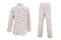 China 100% Cotton Flannel Womens Button Up Pajama Sets With Piping And Long Pants supplier