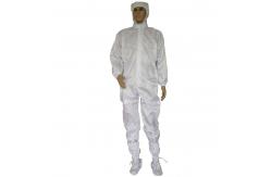 China Zipper Closure Polyester ESD Overalls With Hood 98% PET 2% Conductive Fiber supplier