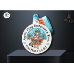 Frog And Snow Relief Custom Race Medals Spray White With Sublimated Ribbon for sale