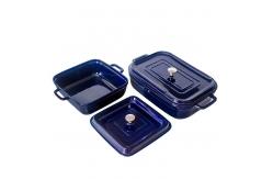 China Glaze Blue Rectangle Ceramic Bakeware Sets 165oz Large Capacity OEM supplier