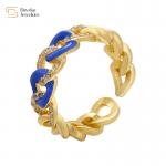 Cuban Link Chain Enamel Diamond Rings 18K Gold Plated Jewelry