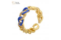 China Cuban Link Chain Enamel Diamond Rings 18K Gold Plated Jewelry supplier