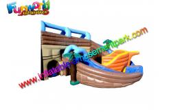 China Shipwreck Pirate Outdoor Inflatable Water Slides  , Inflatable Water Pool Slides With Tree supplier