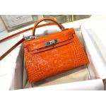 Orange Crocodile Skin Bag , 19cm Genuine Crocodile Leather Bag for sale