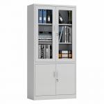 Waterproof Library Two Tiers Glass Door Metal Storage Cabinet for sale