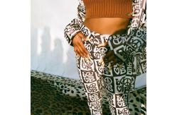China LOVE Printed Ladies Casual Pants Straight Leg With Slits supplier