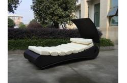 China Comfortable Roofed Black Rattan Sun Lounger With White Cushion supplier