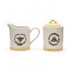 Pottery Creamer And Sugar Set 3D Bees Silk Printed Sugar With Ceramic Lid Everyday for sale