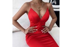 China Solid Color 98cm Sexy Women Dresses , Backless Bodycon Strap Dress V Neck supplier