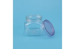 China Clear 211# Screw Lid Pet Cookie Jar Square Shape Plastic Food Containers 380ml supplier