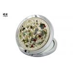 Small Folding Portable Makeup Mirror , 3D Embossed Metal Compact Mirror for sale