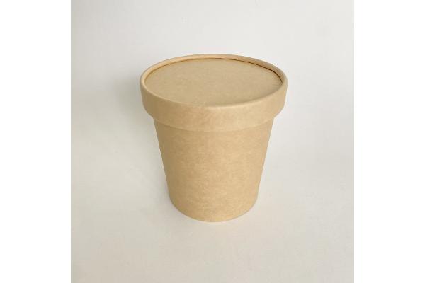 Biodegradable Soup Paper Cup With Lid 16 Oz 500ml Kraft Noodle Container