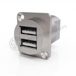 Ip65 Waterproof USB Connector Panel Mount Double Port 4 Pin Data Cable Connector for sale